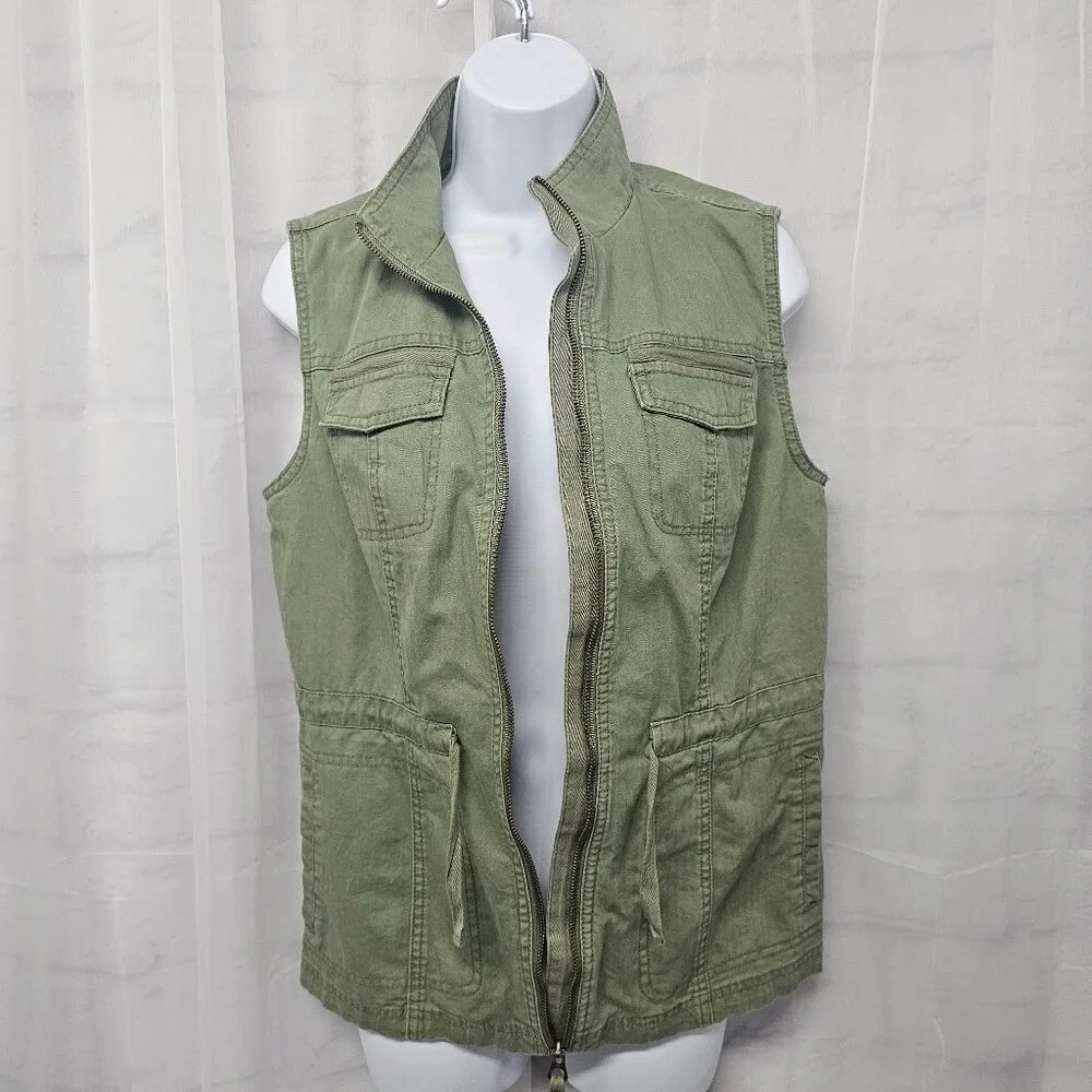Merona Vest Olive Green Utility Gorpcore Zip Hiking Military Punk S - Picture 3 of 12